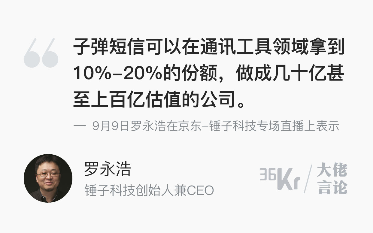 錘子科技CEO「子弾短信はメッセージアプリ市場の10－20％のシェアを獲得できる」
